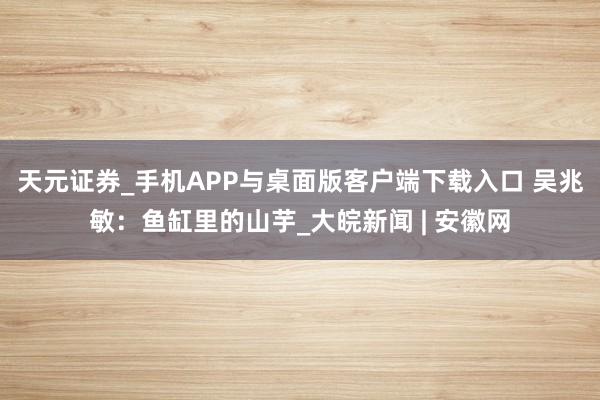 天元证券_手机APP与桌面版客户端下载入口 吴兆敏：鱼缸里的山芋_大皖新闻 | 安徽网